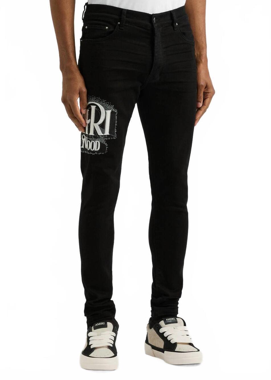 NEW AMIRI credits crystal skinny jeans in black